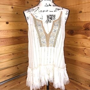 Giacomo Cinque Cream tank w/brown & gold details hand beading